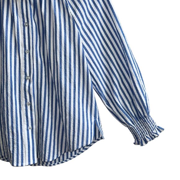 Veronica Beard Calisto Washed Blue White Ruffle Collar Button Revolve Shirt S - Picture 5 of 14